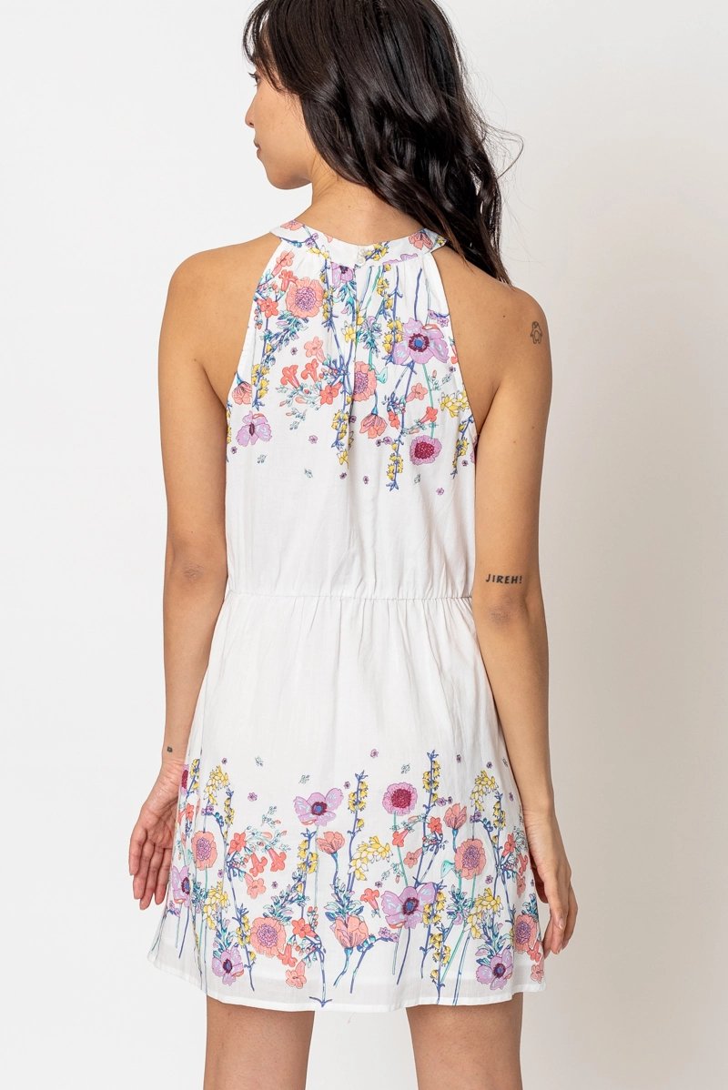 Halter Neck Floral Print Cotton Mini Dress - Small - Dresses