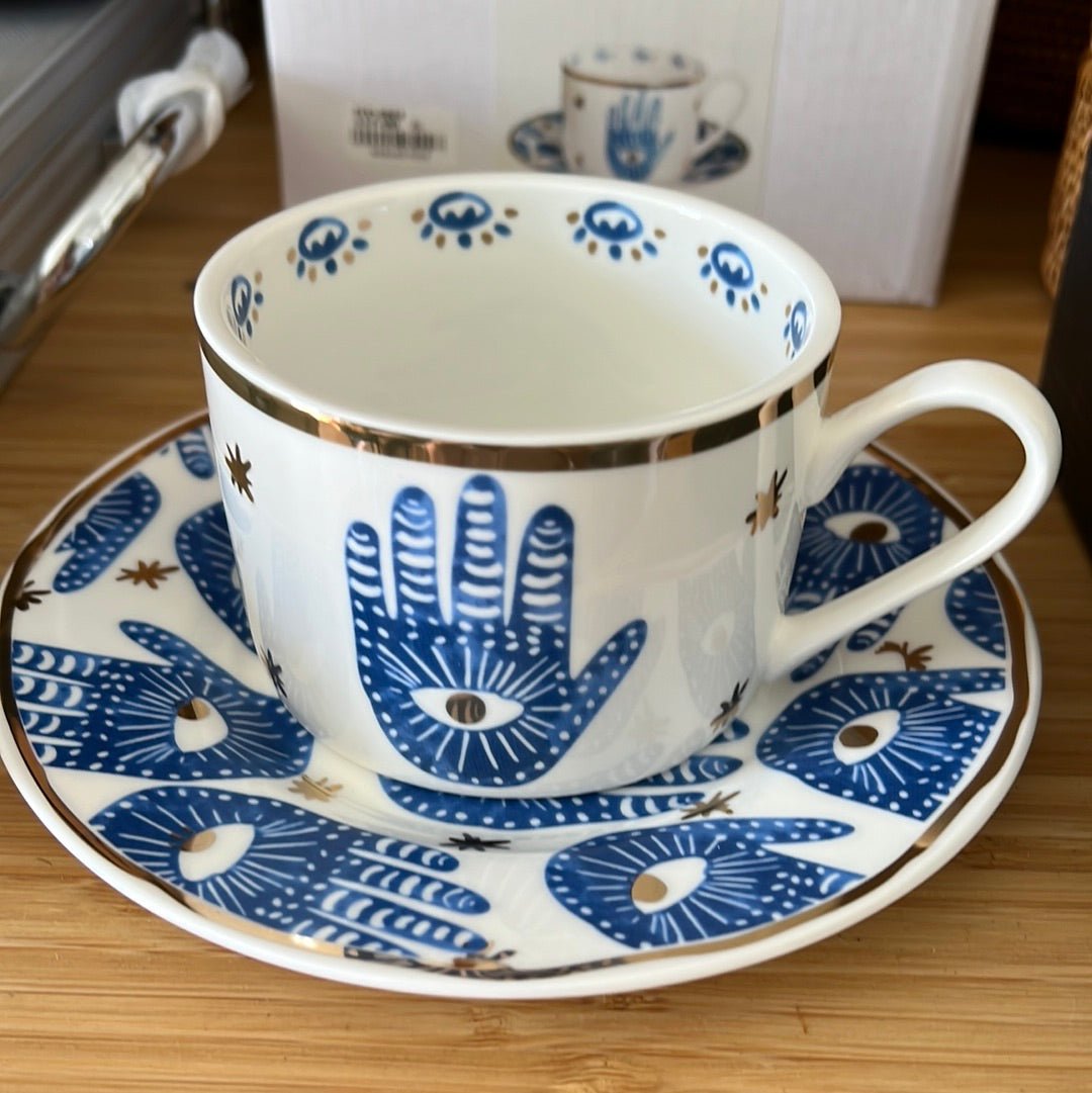 Hamsa Coffee Mug and Saucer Set - Coffee & Tea Cups