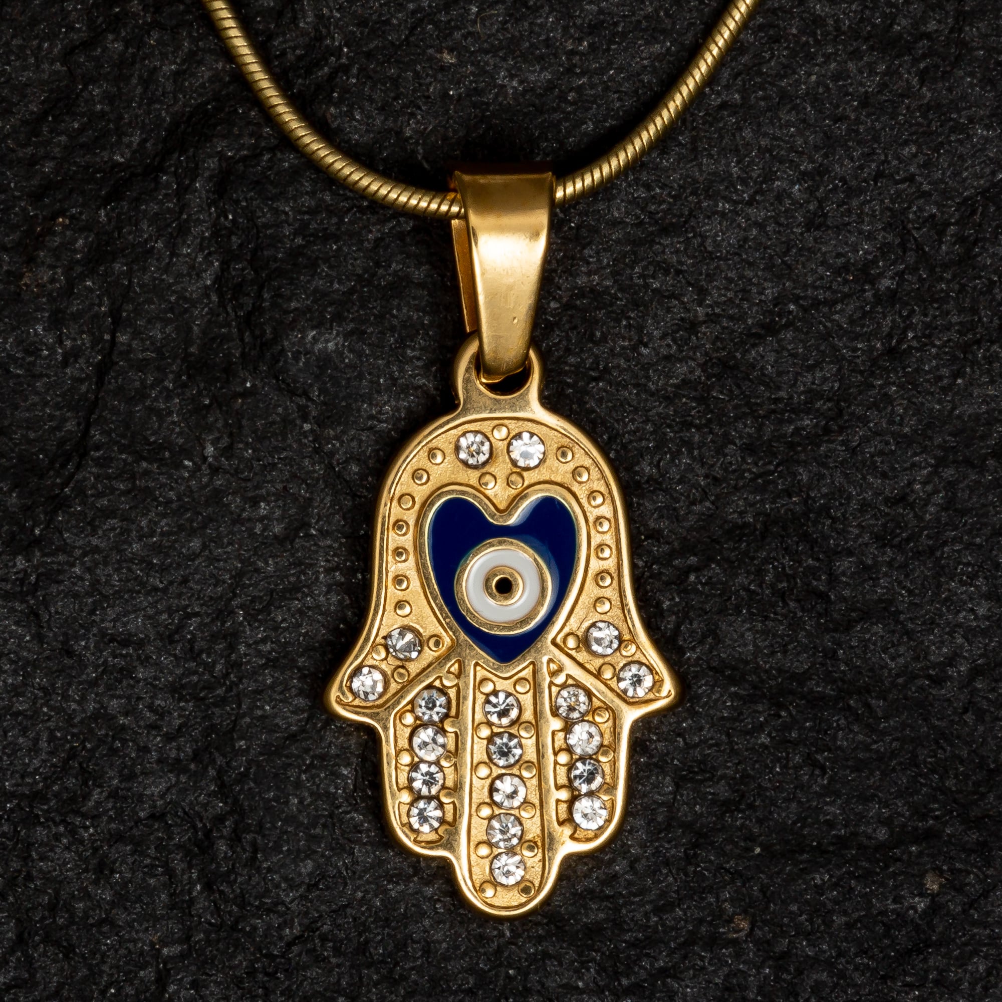 Hamsa Necklace with Evil Eye Heart - Necklaces