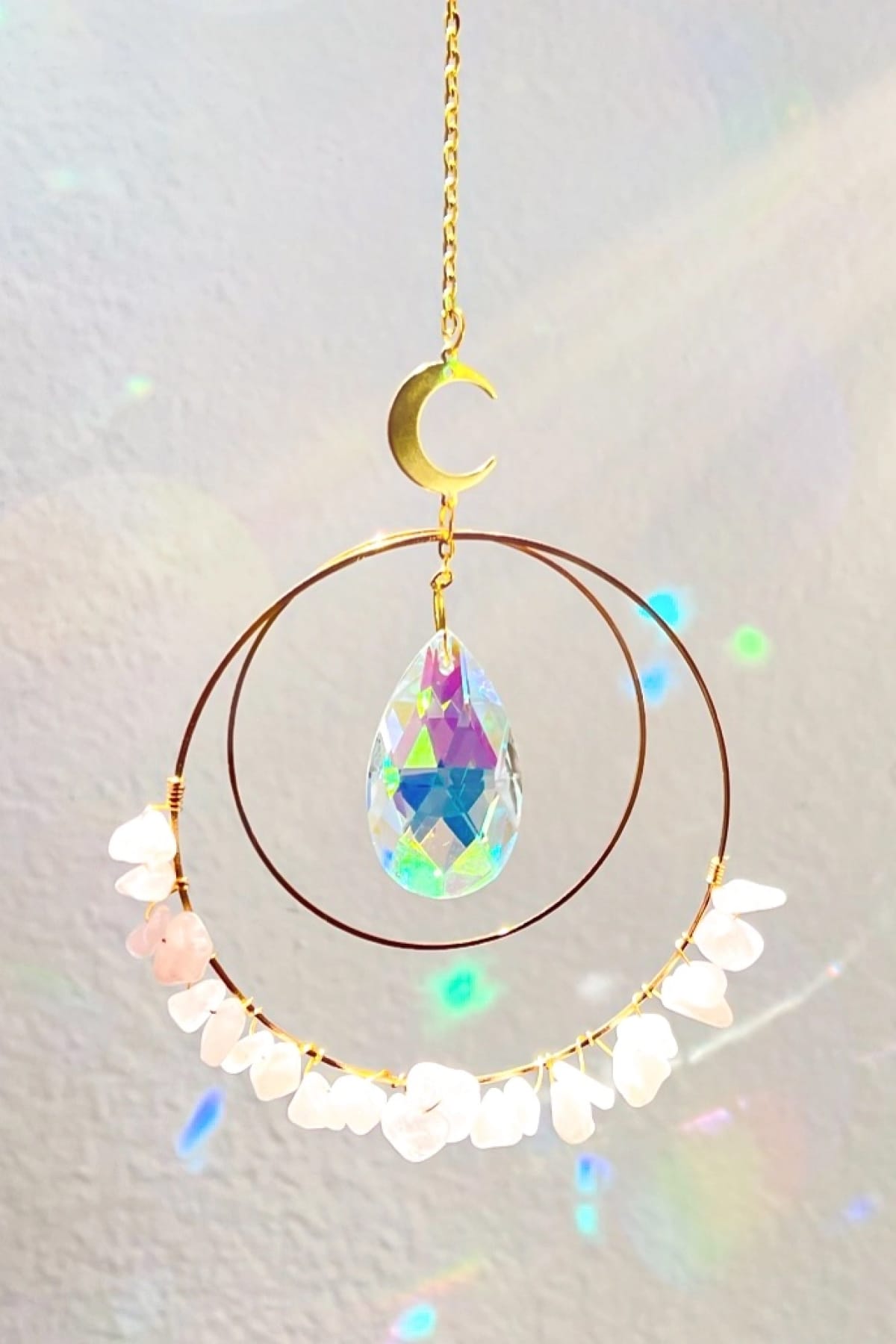 Heart Chakra Rose Quartz Crystal Suncatcher with Rainbow Prism - Suncatcher