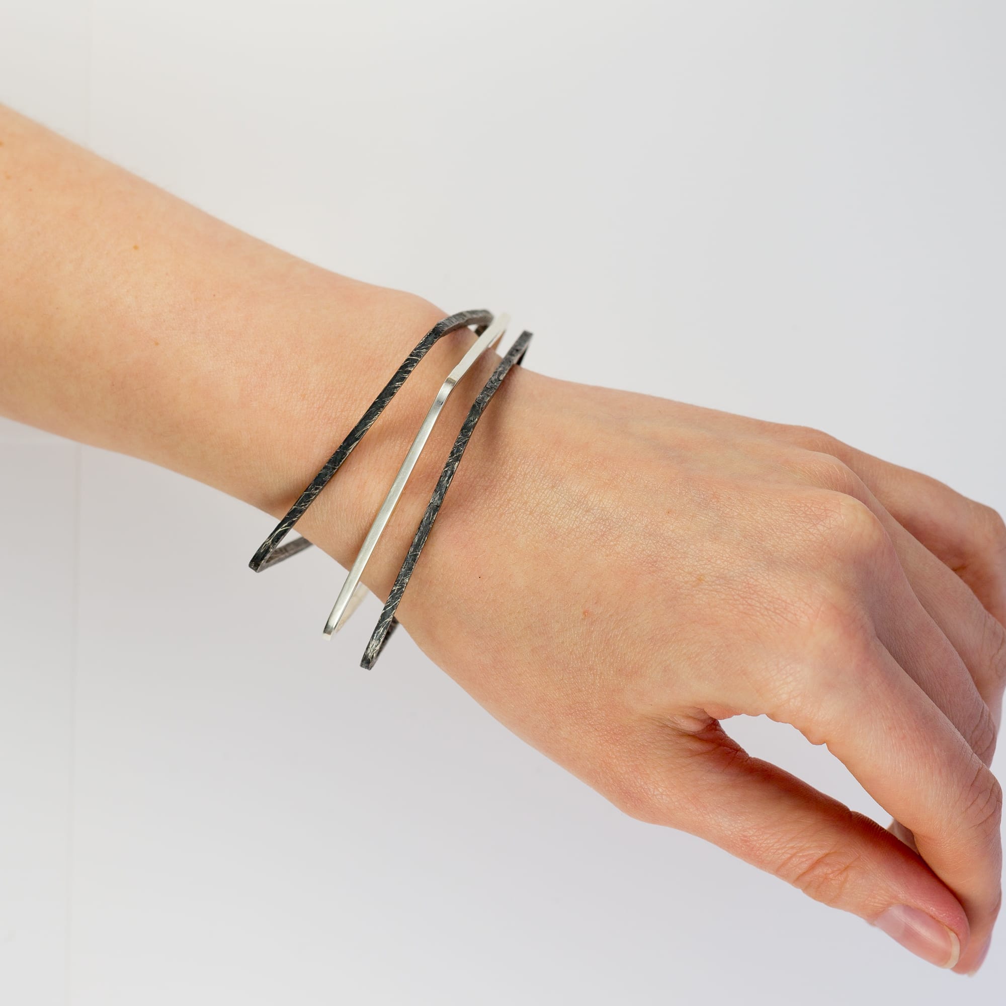 High Polished Fine Sterling Silver Square Bangle - Bracelet