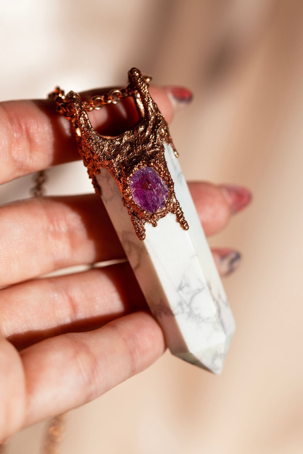 Howlite & Ruby Copper Necklace - Necklaces