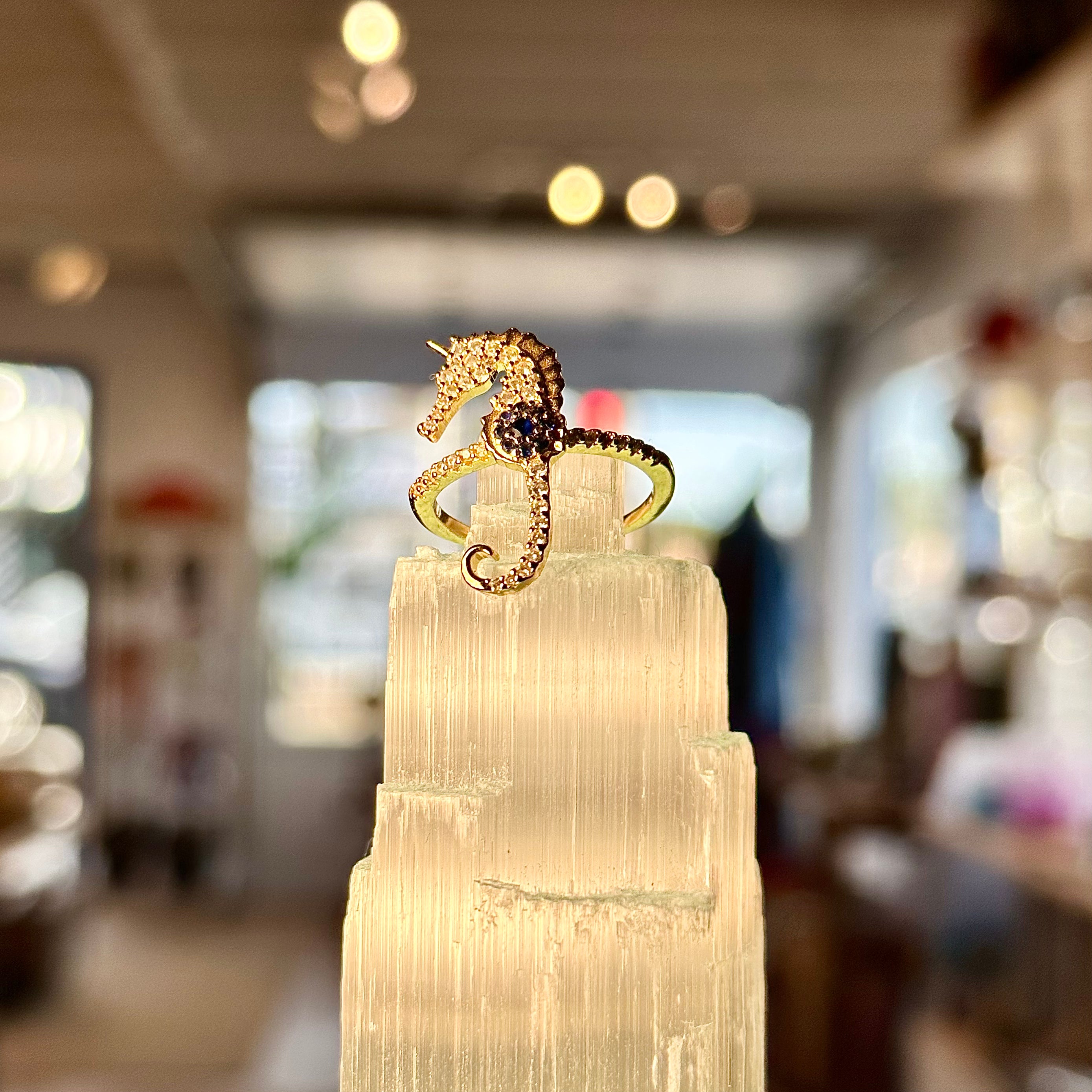 Seahorse Ring with Gemstones - Rings