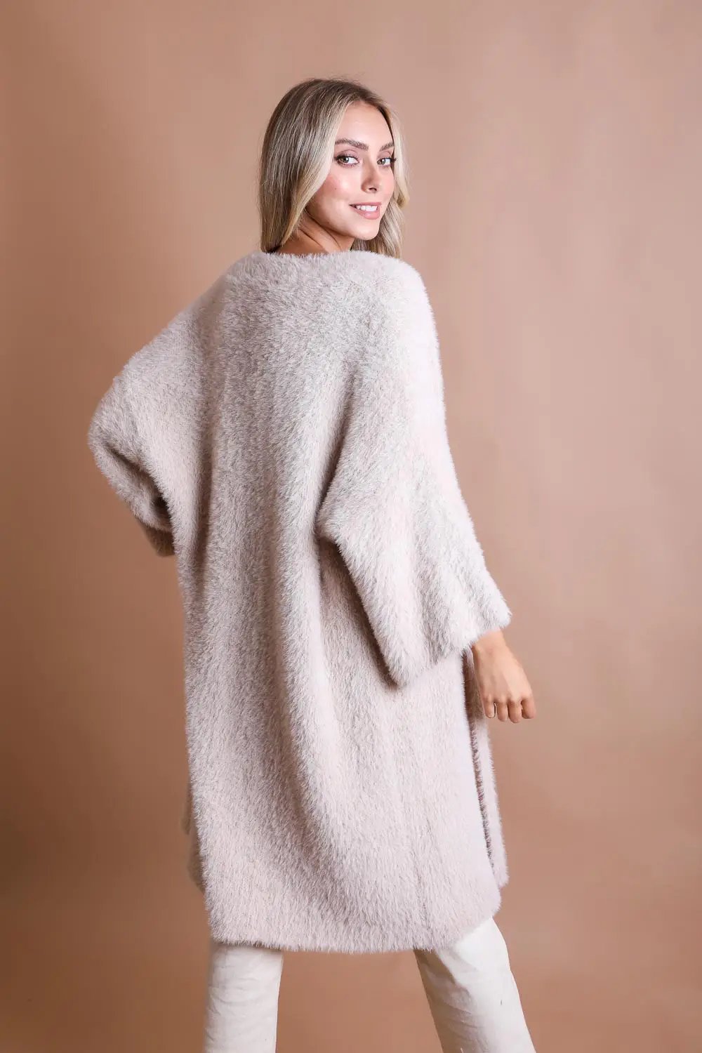 Luxe Winter Faux Mohair Knit Cardigan - Gray - Casual Kimonos