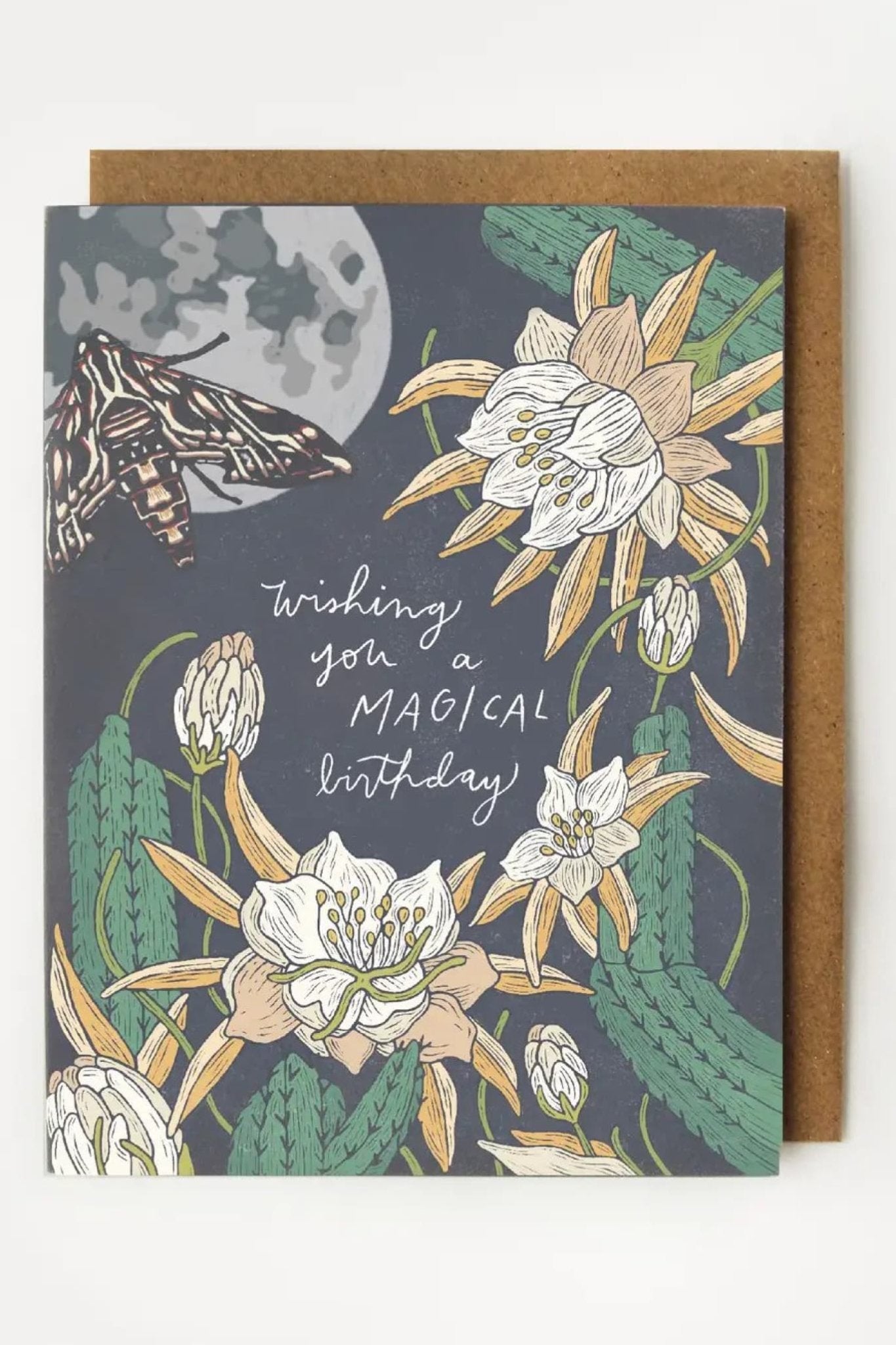 Magical Birthday Card - Night Blooming Cereus & Sphinx Moth - Greeting & Note Cards