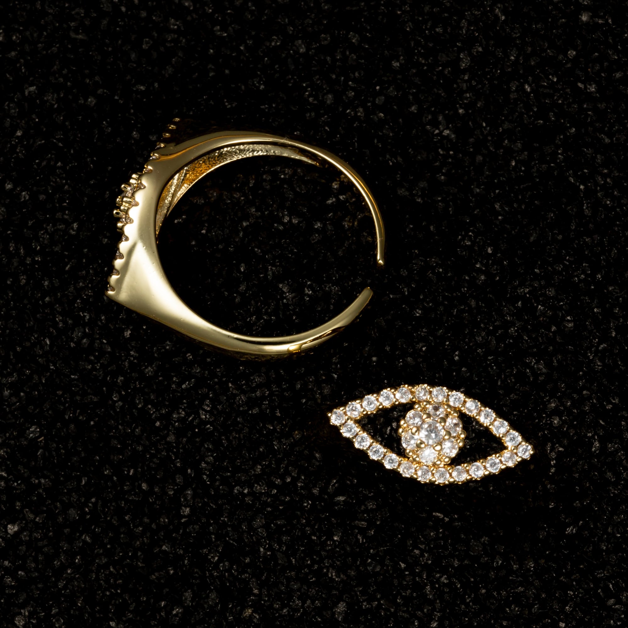 Minimalist Evil Eye Ring with Gemstones - White - Rings
