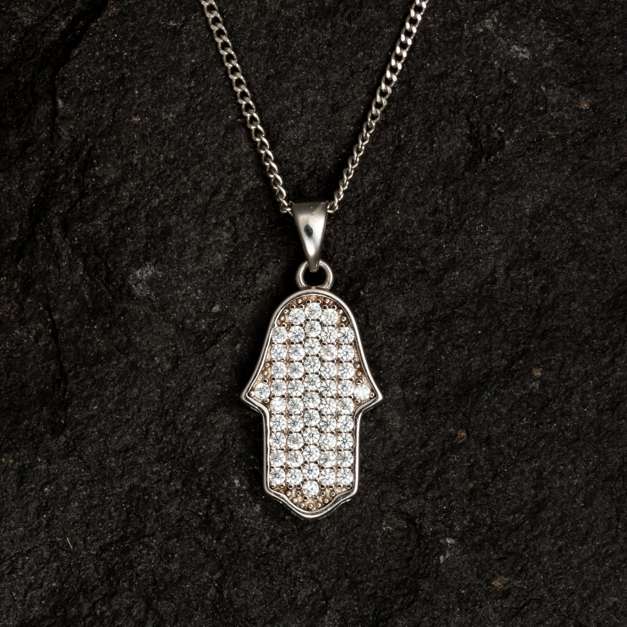 Minimalist Hamsa Necklace with Gemstones - Necklaces