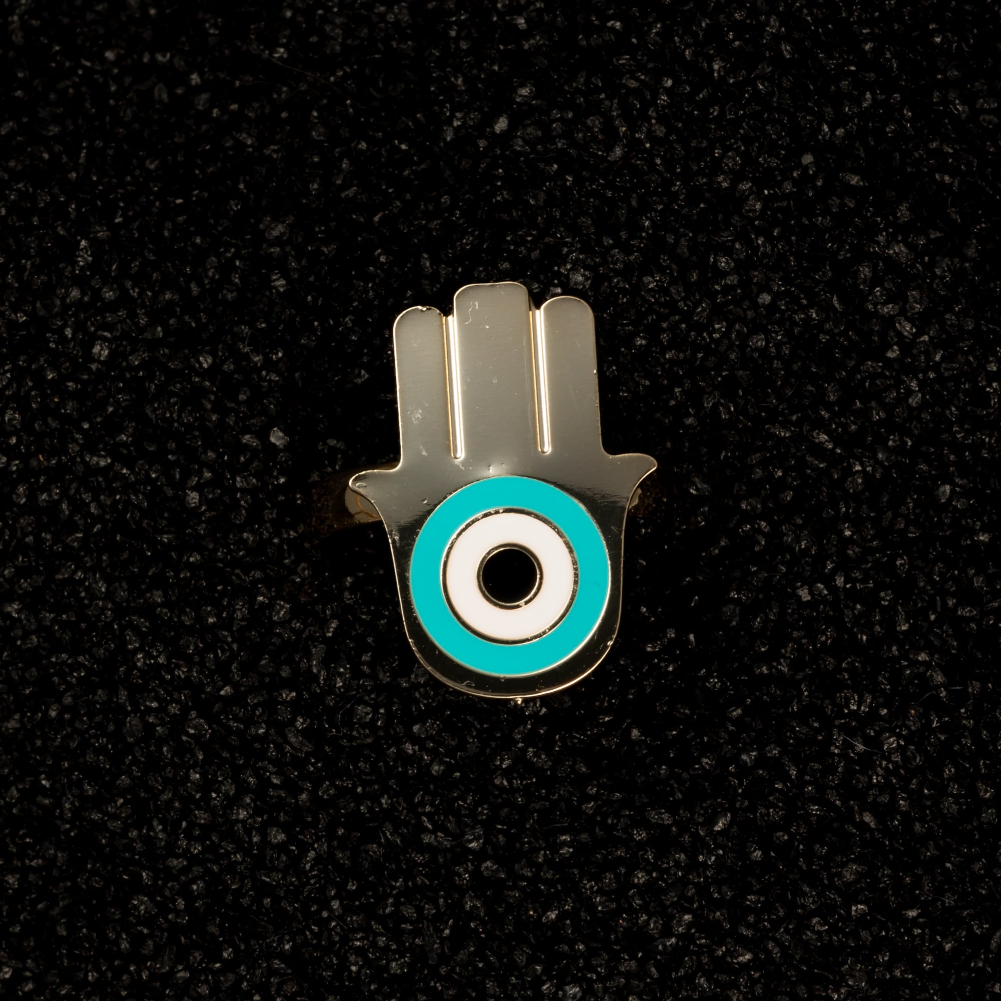 Minimalist Hamsa Ring with Enamel Evil Eye - Rings