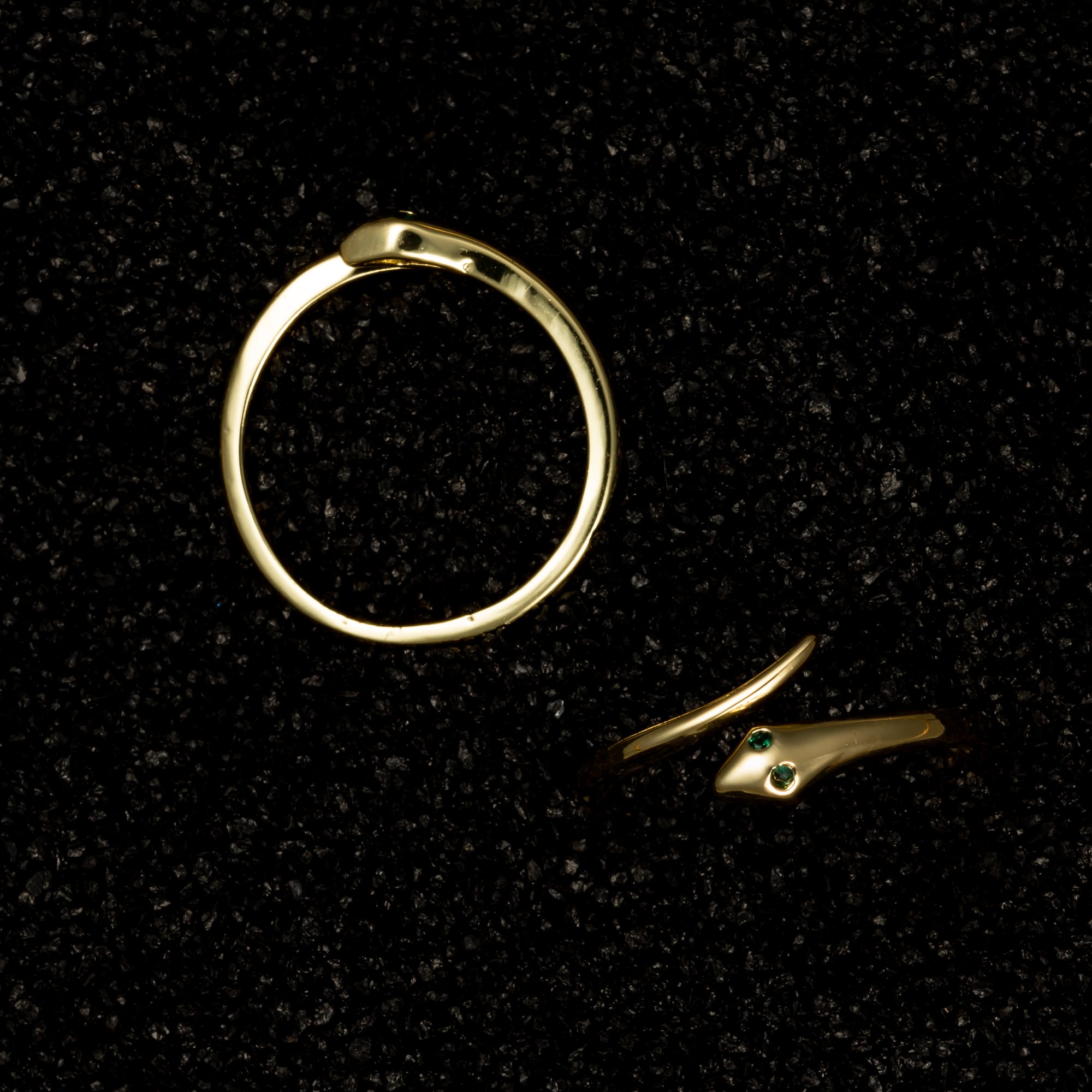 Minimalist Snake Ring with Gemstone Eyes - Rings