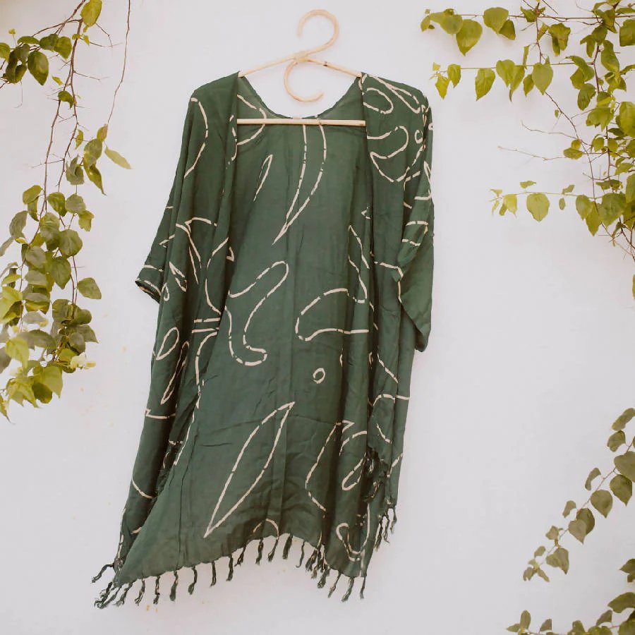 Monstera Kimono - Forest Green - Casual Kimonos