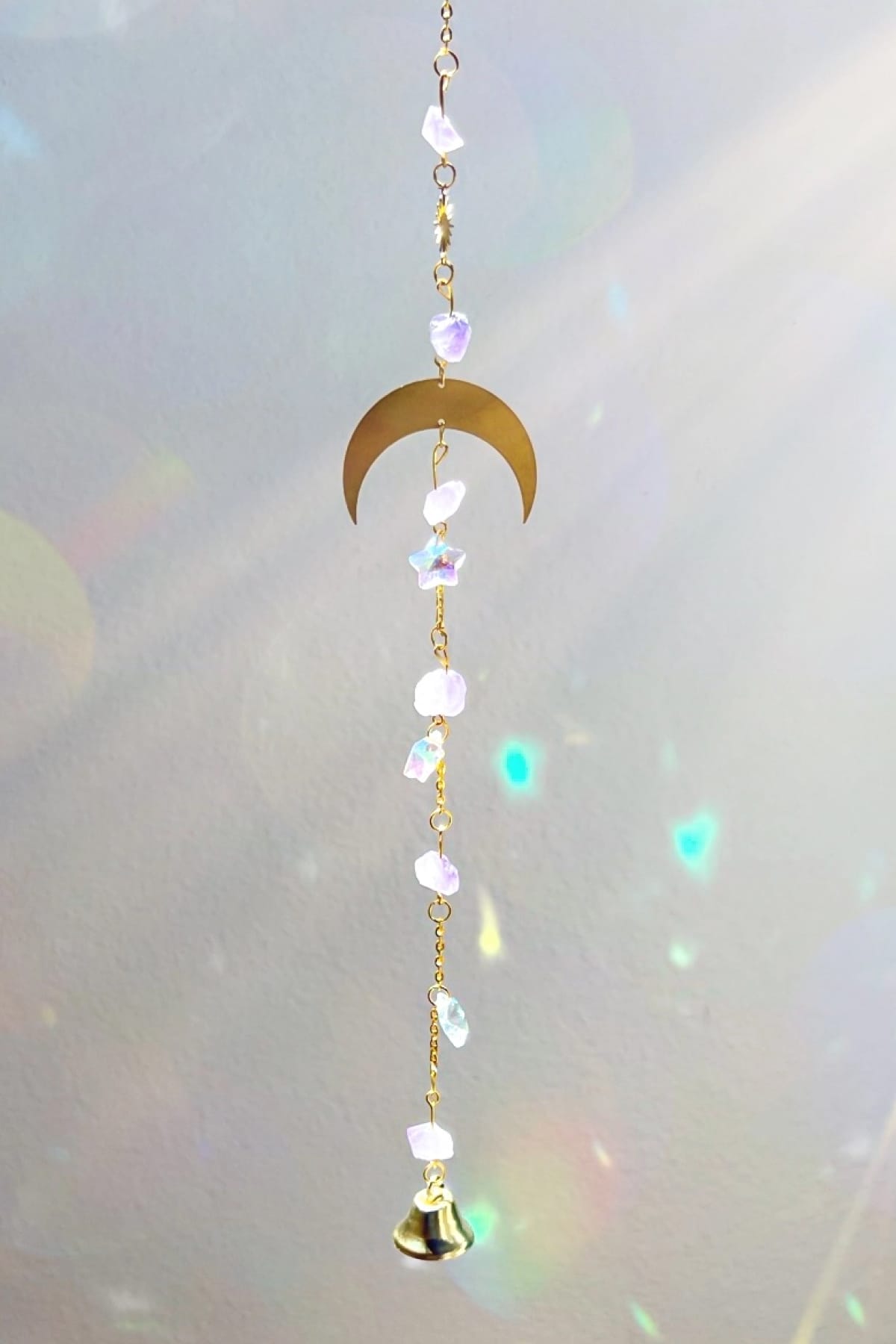 Moonlit Amethyst Crystal Suncatcher with Rainbow Prism - Suncatcher