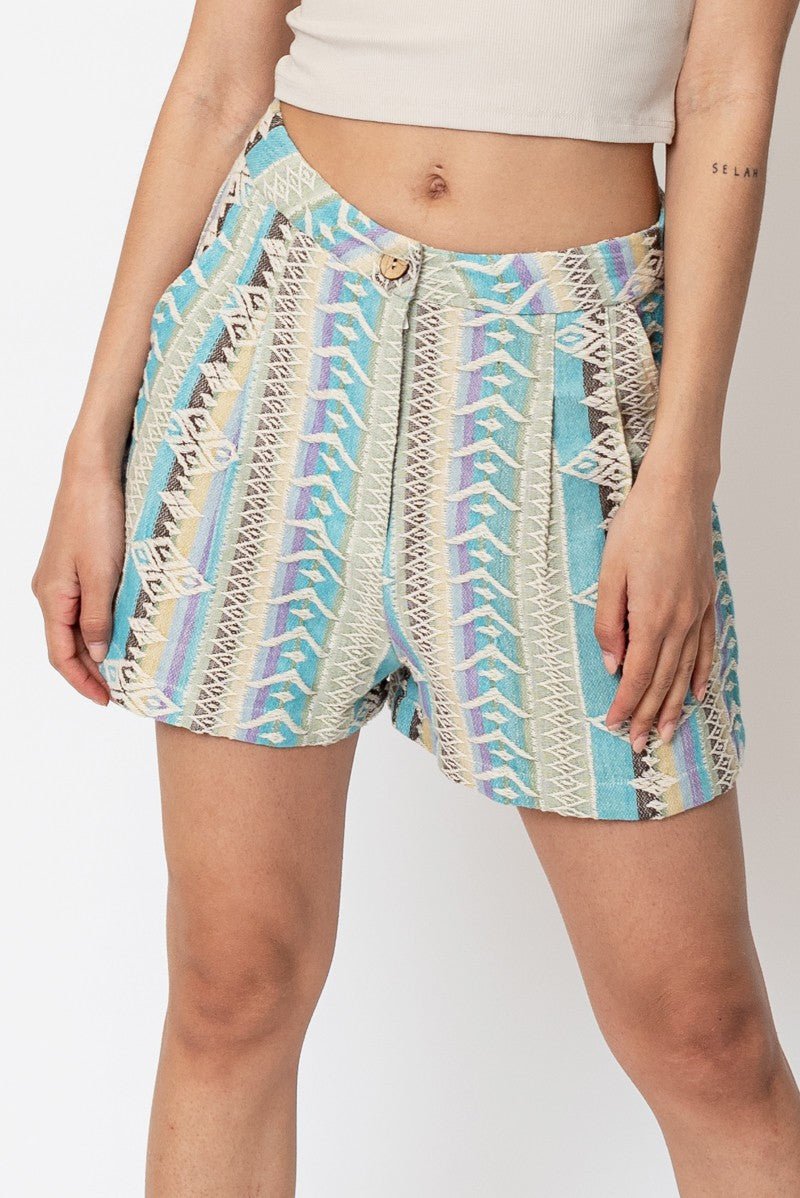 Multi Color Embroidered Cotton Shorts (Blue) - Small - Shorts