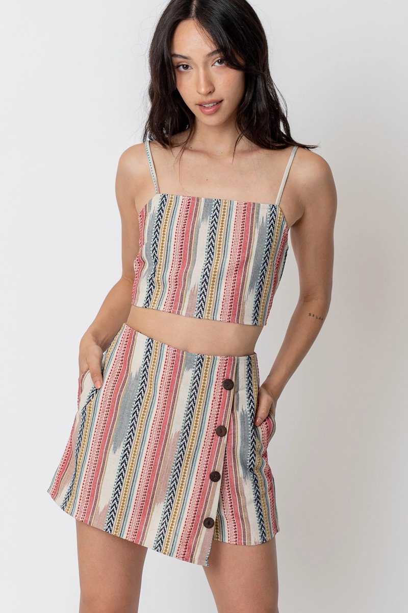 Multi Stripe Cropped Top and Skorts Set - Small - Outfit Sets
