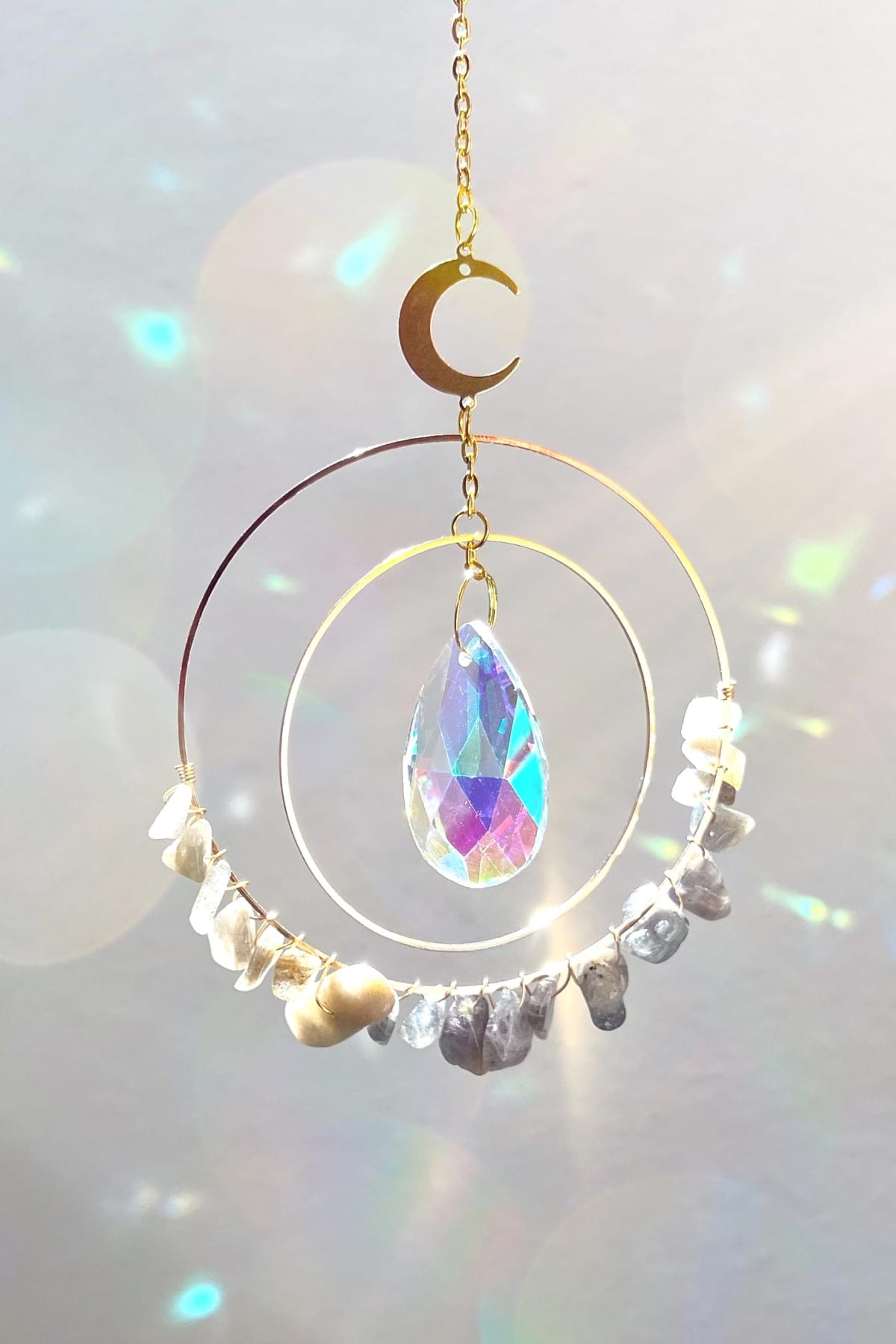 Mystic Aura Labradorite Crystal Suncatcher with Rainbow Prism - Suncatcher