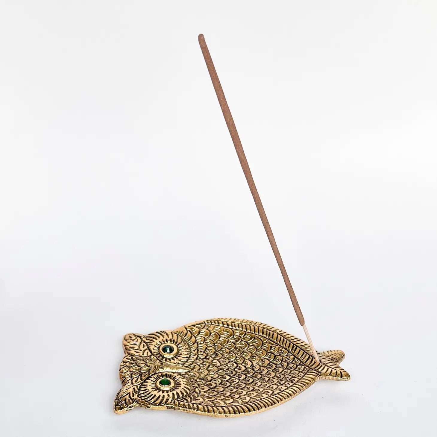 Owl Incense Holder (Gold with Green Eyes) - Incense Holders