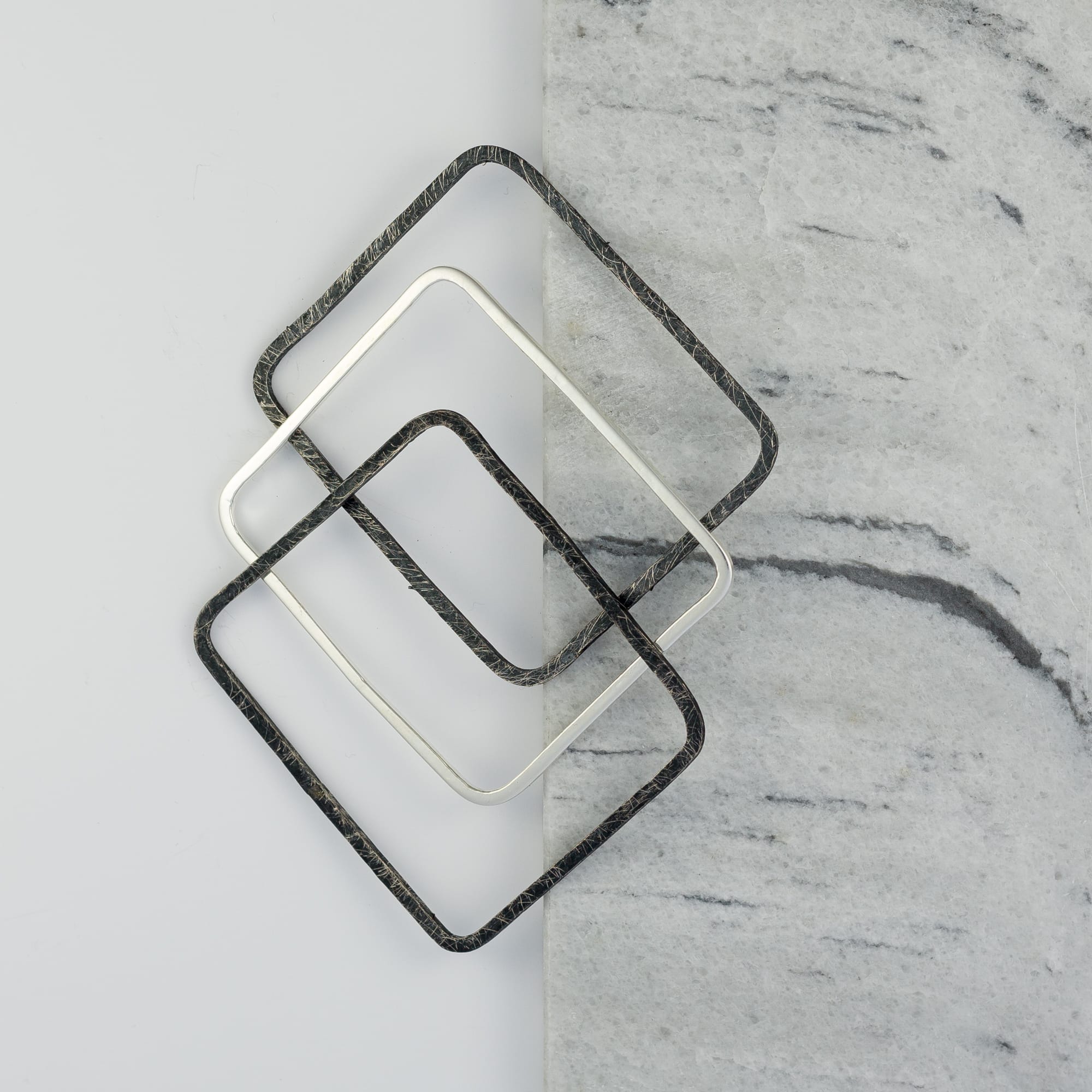 Oxidized Fine Sterling Silver Square Bangle - Bracelet