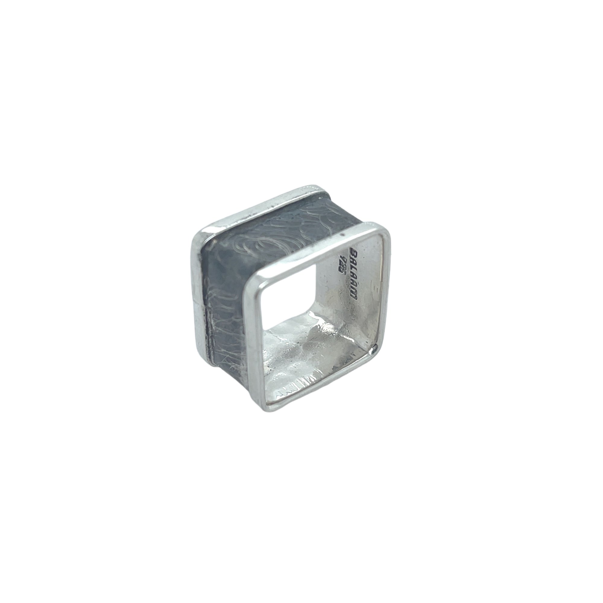 Oxidized Square Fine Sterling Silver Ring With Frame - Rings