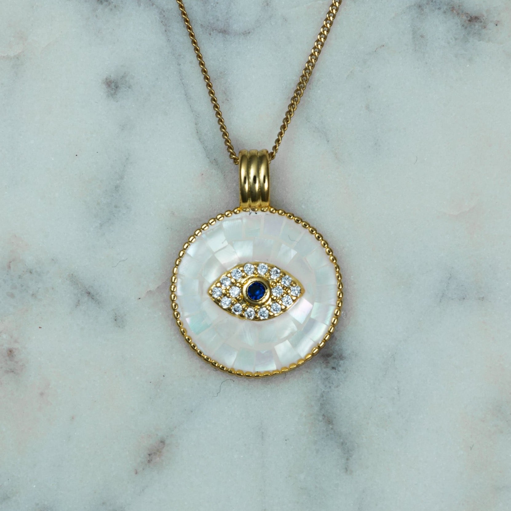 Pearl Mosaic Evil Eye Necklace - Necklaces