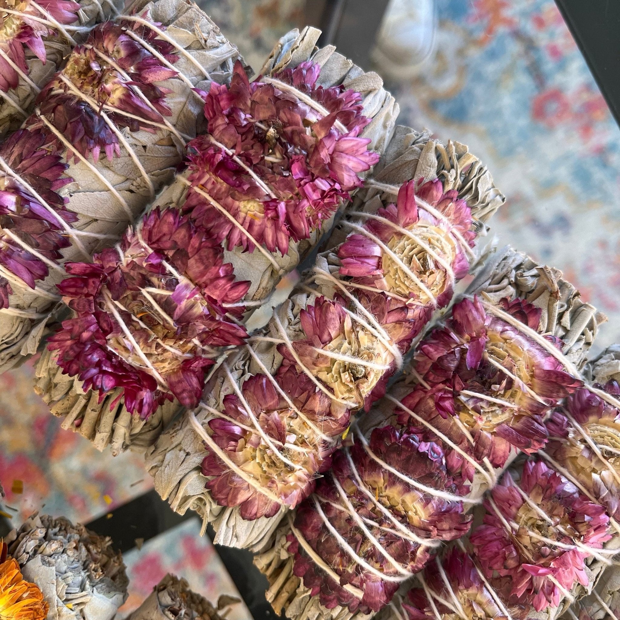Pink Sunflower with White Sage Smudge Bundle - Smudge