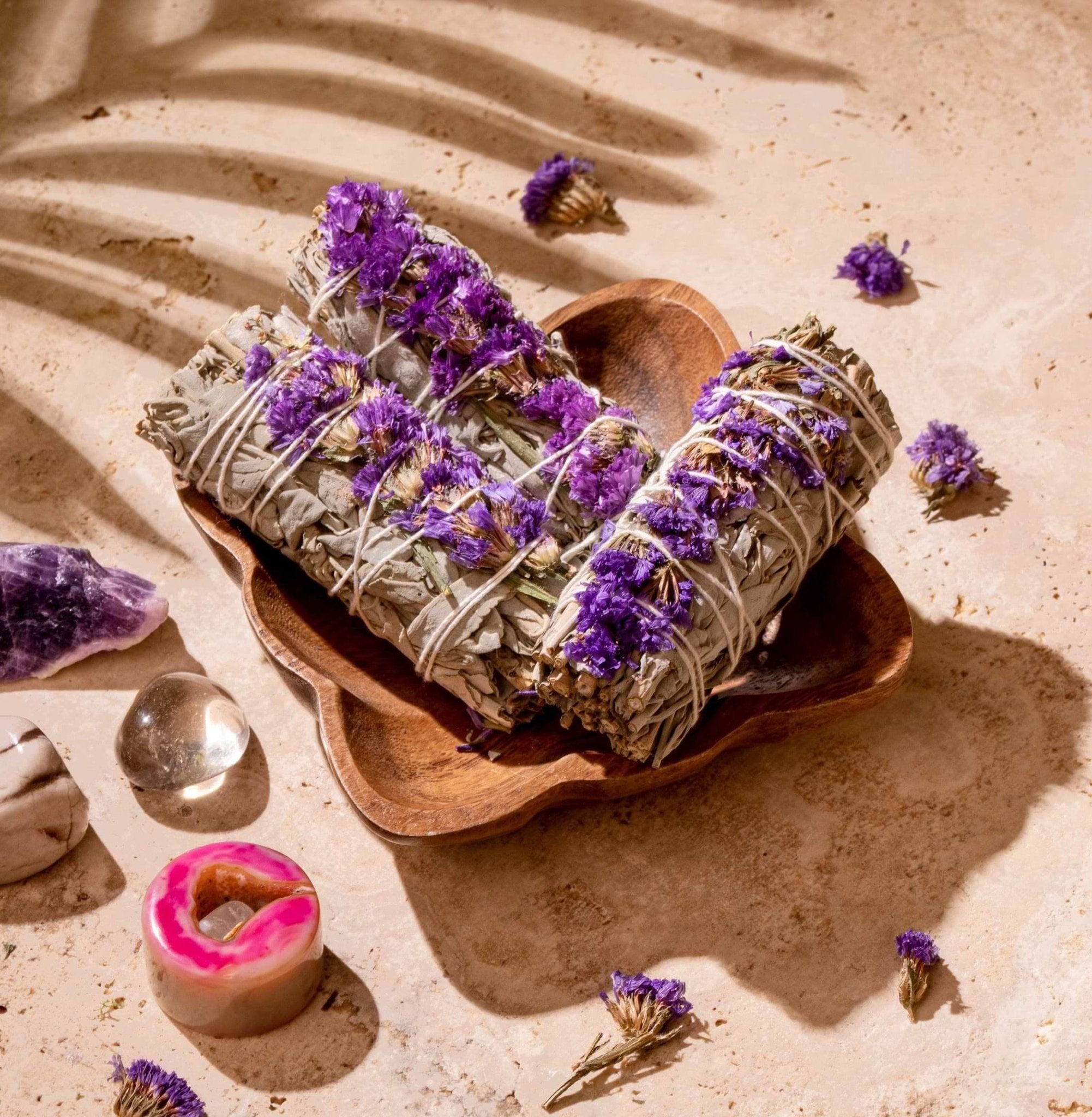 Sage Bundle with Flowers on Beach: A Blissful Coastal Experience