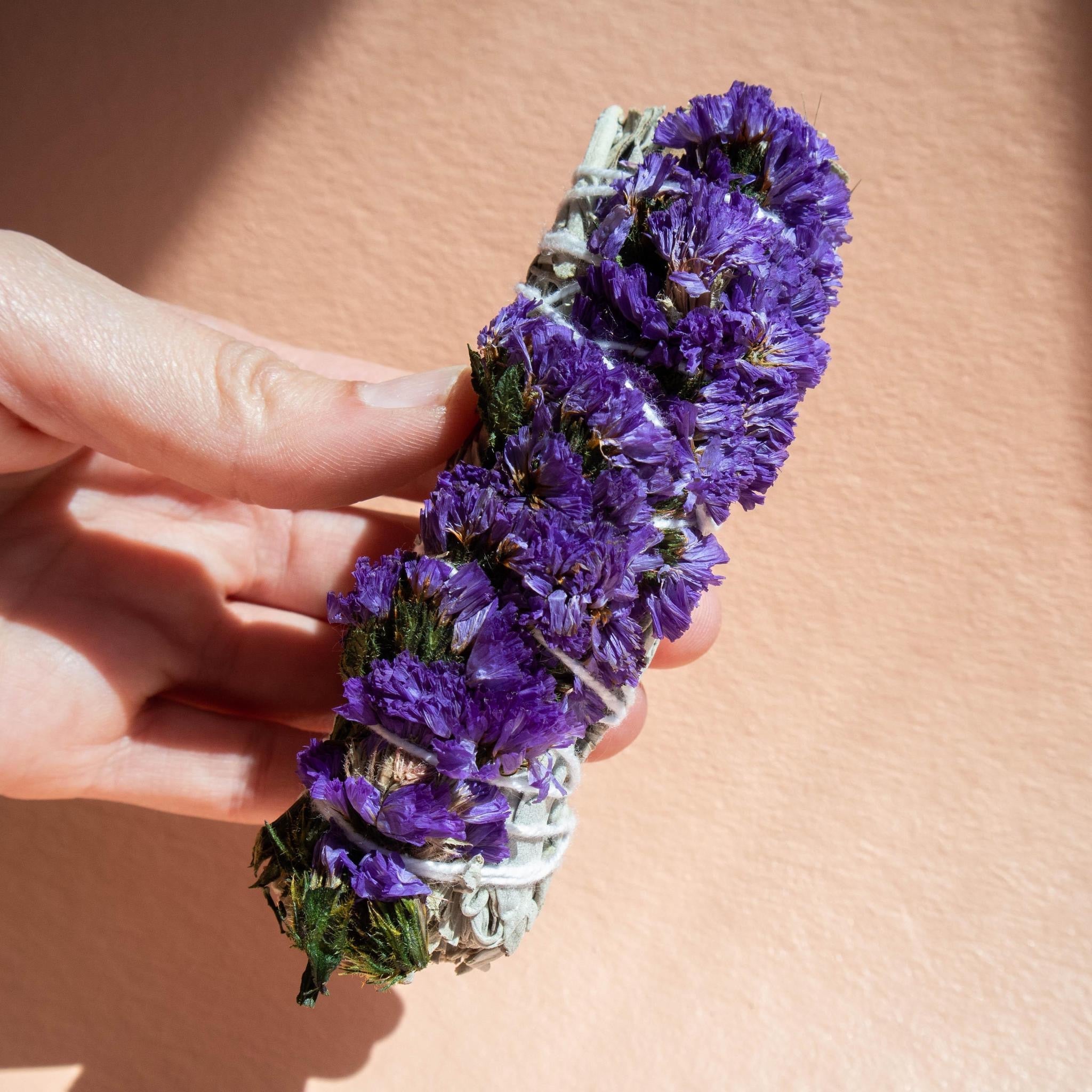 Purple Sinuata Flower with White Sage Smudge Bundle - Smudge