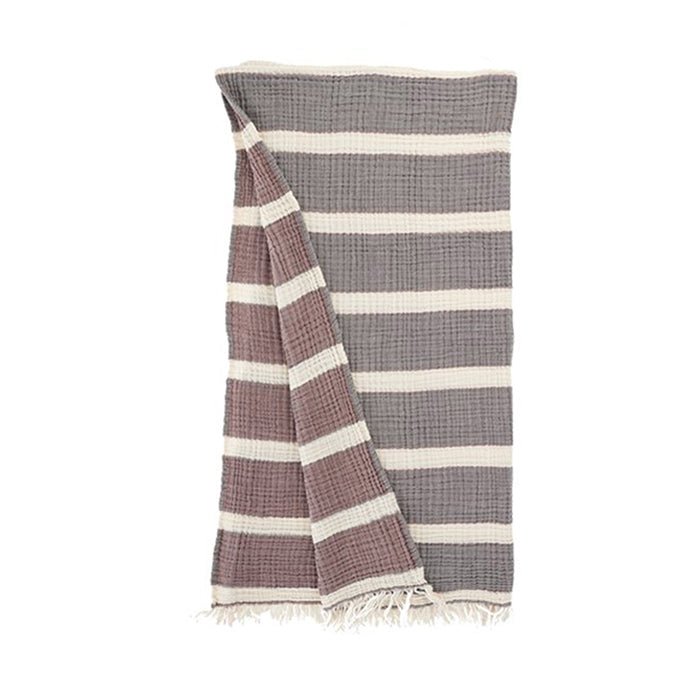 Quattro Turkish Towel - Anthracite/Burgundy - Turkish Towel