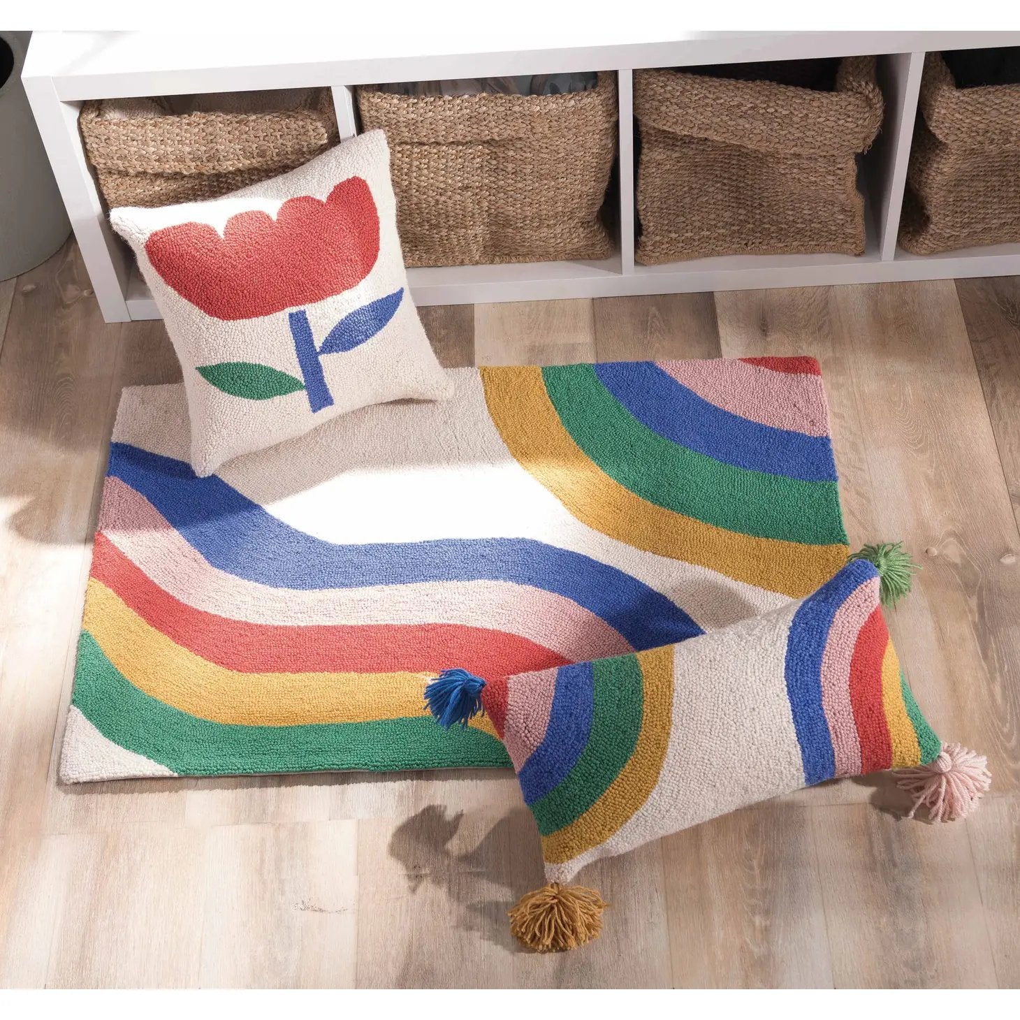 Rainbow Hook Pillow With Tassels - Pillows