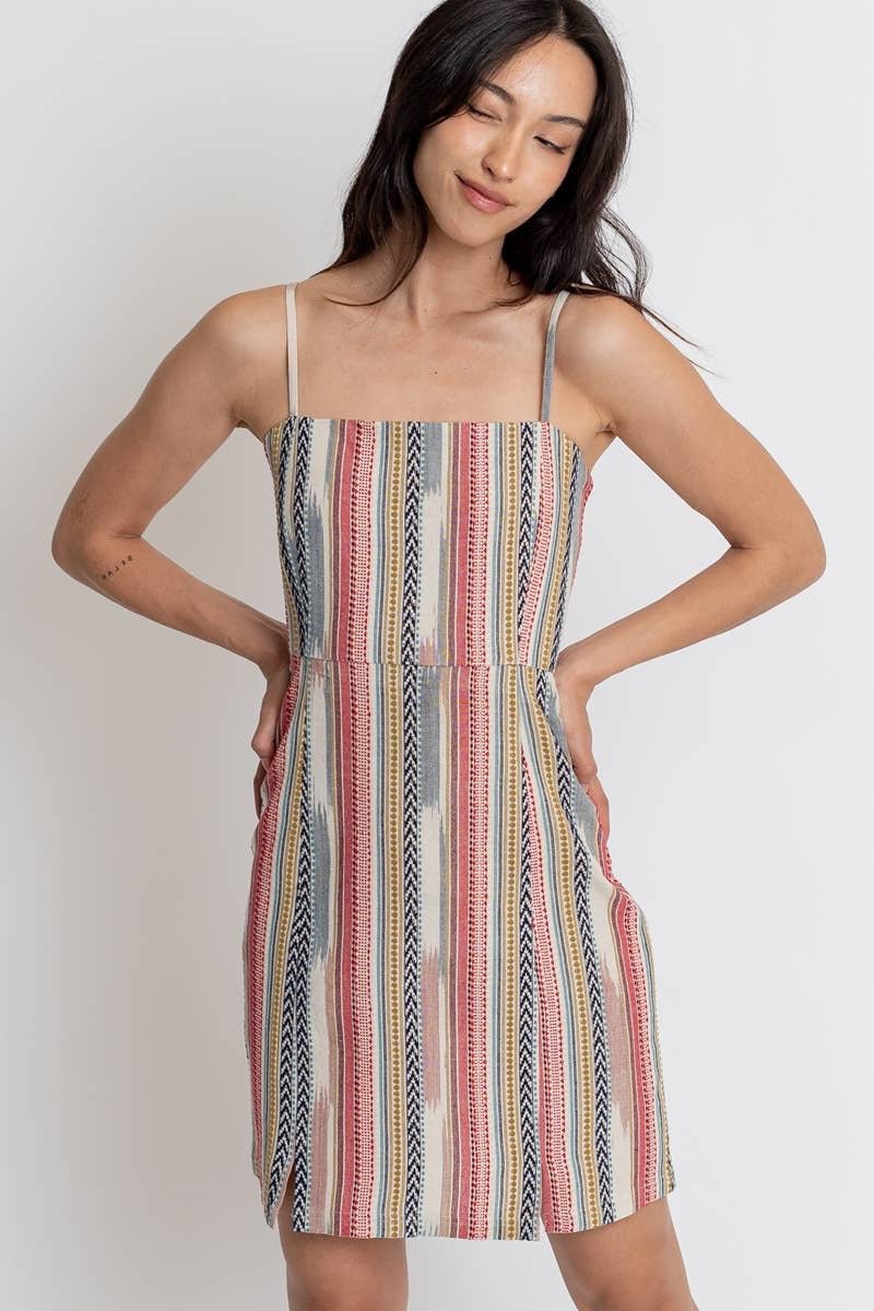 Sleeveless Multi Stripe Mini Dress - Small - Dresses