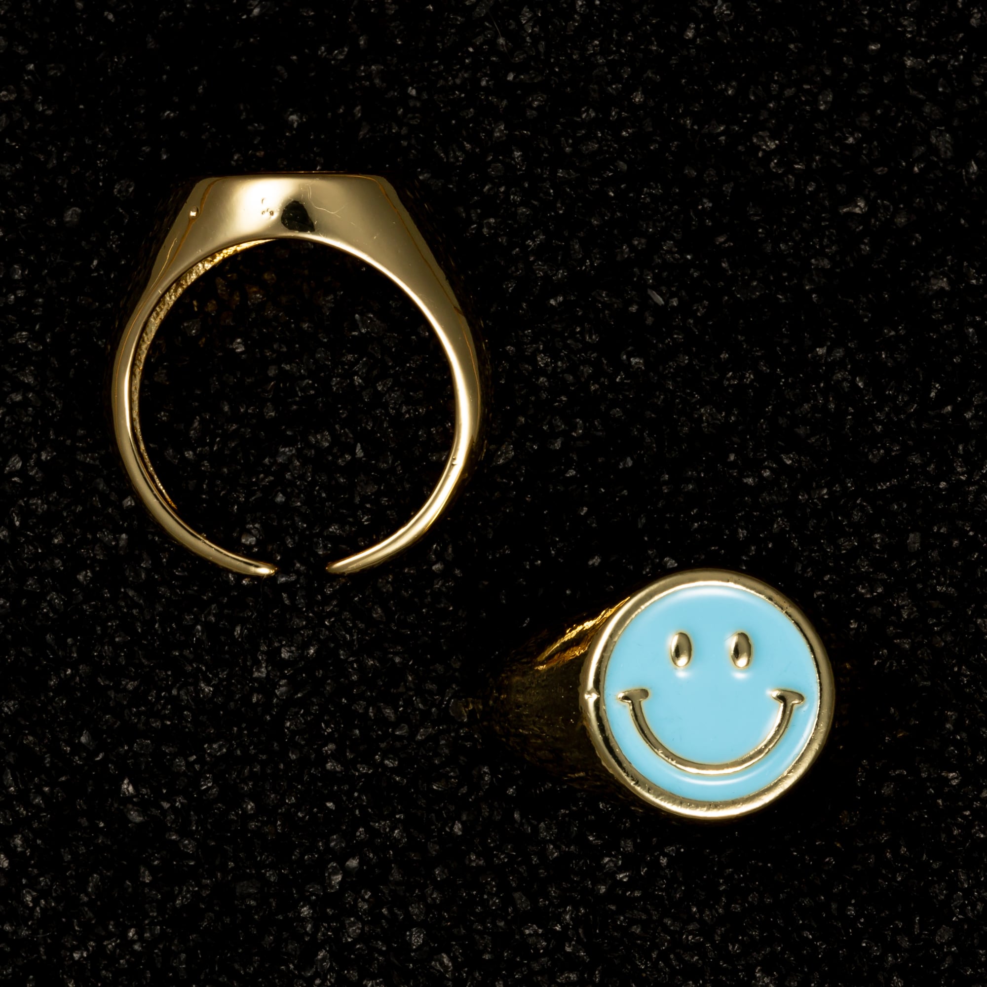 Smiley Face Enamel Ring - Blue - Rings