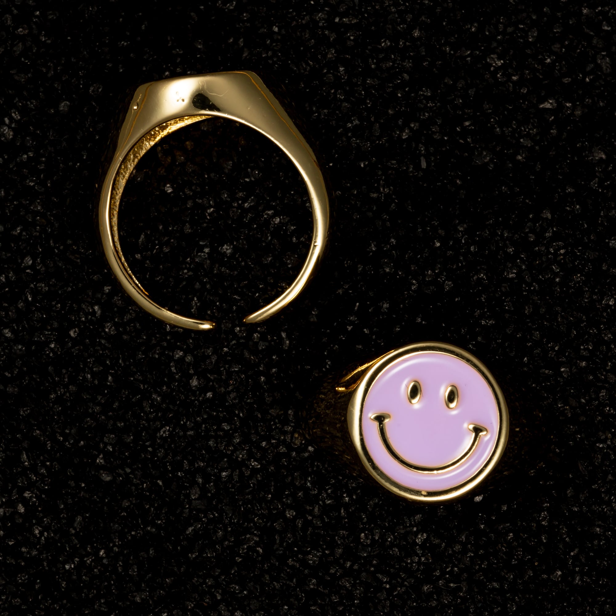 Smiley Face Enamel Ring - Lavender - Rings
