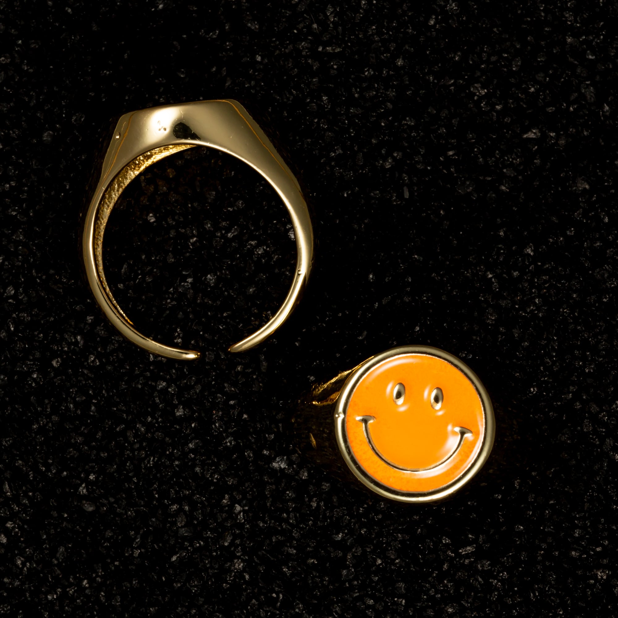 Smiley Face Enamel Ring - Orange - Rings