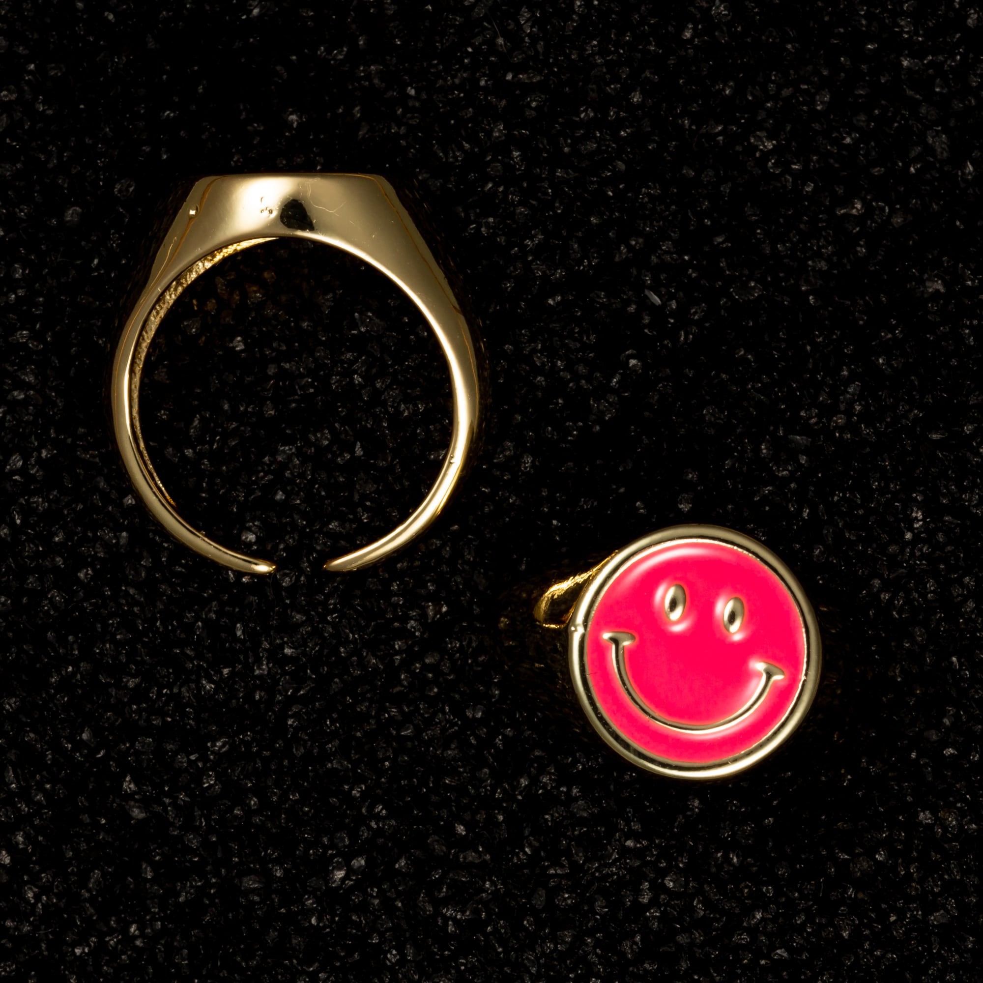 Smiley Face Enamel Ring - Pink - Rings
