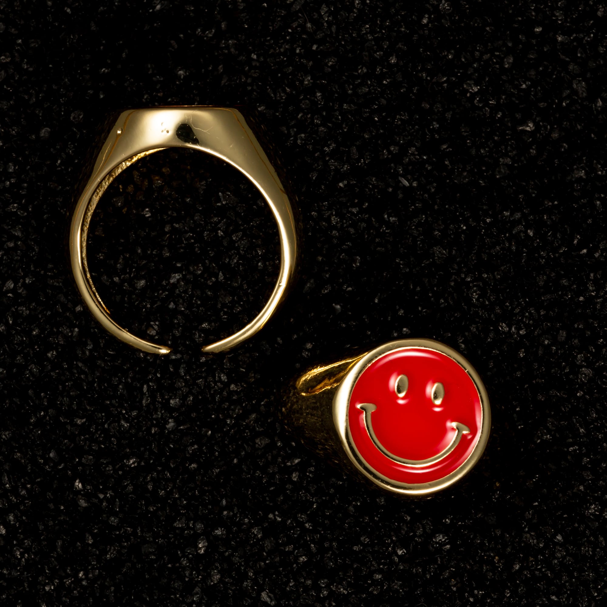 Smiley Face Enamel Ring - Red - Rings