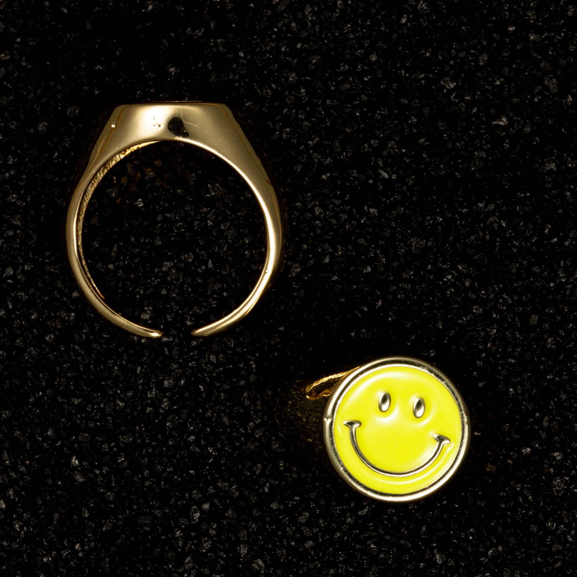 Smiley Face Enamel Ring - Yellow - Rings