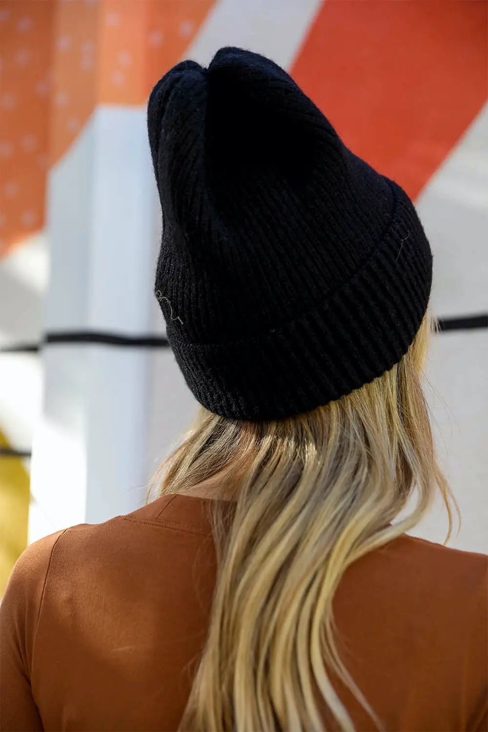 Smiley Face Ribbed Beanie - Black - Hats