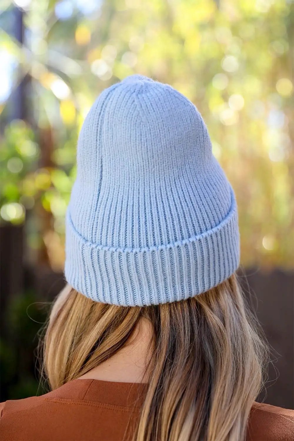 Smiley Face Ribbed Beanie - Blue - Hats