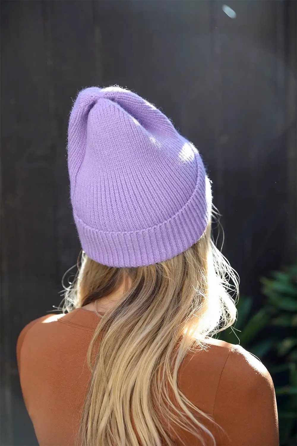 Smiley Face Ribbed Beanie - Lavender - Hats