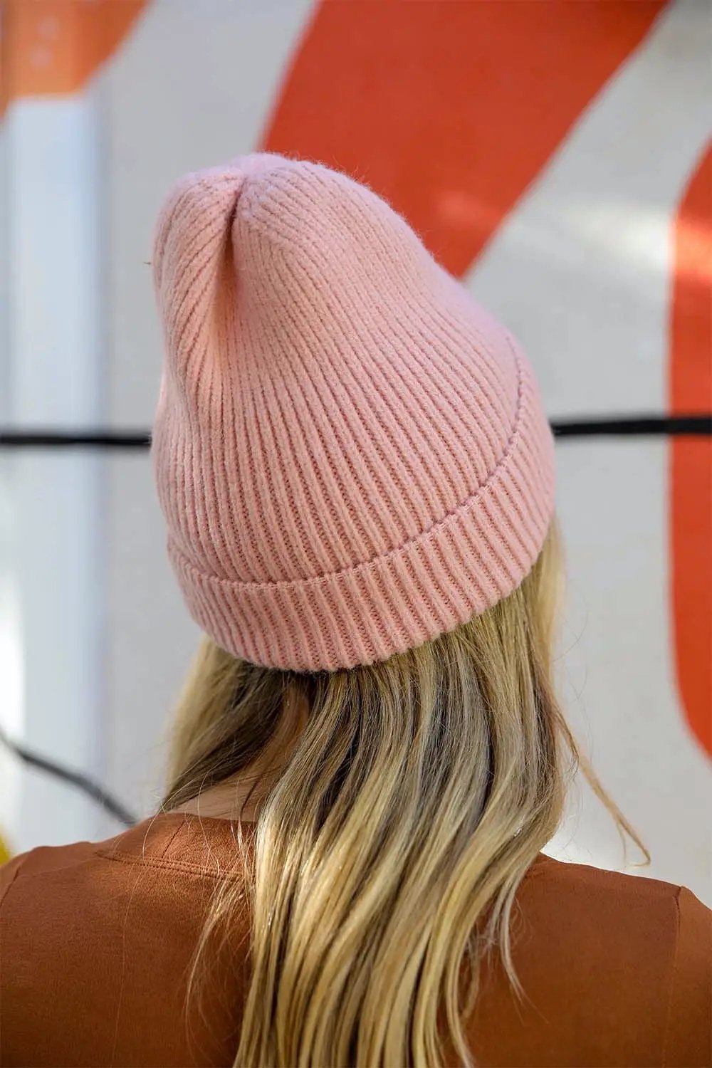 Smiley Face Ribbed Beanie - Pink - Hats