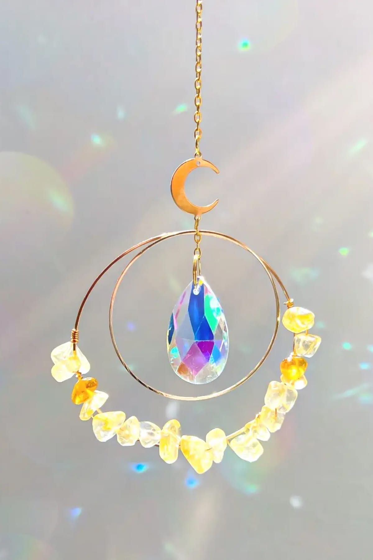 Sunny Citrine Crystal Suncatcher with Rainbow Reflections - Suncatcher