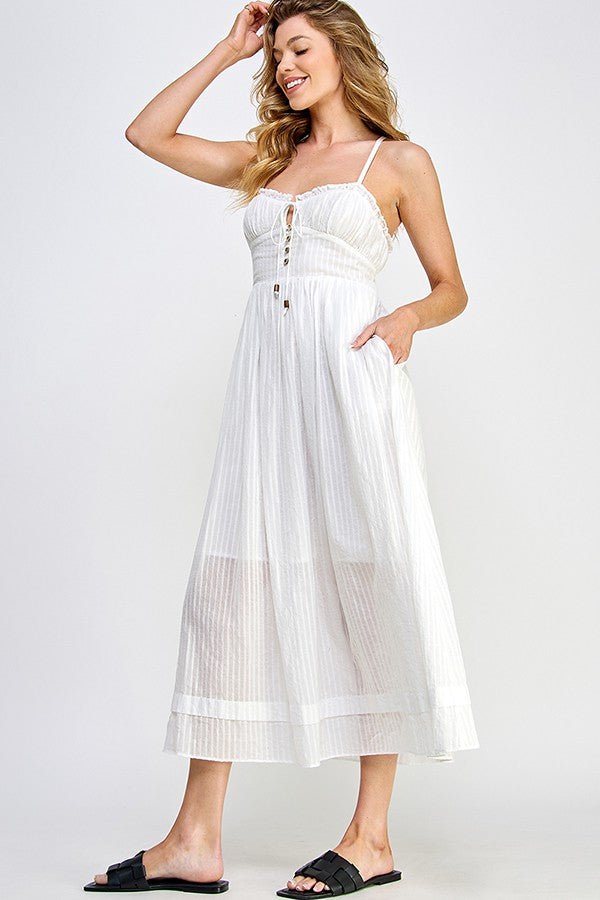 Textured Cotton Voile Maxi Dress (White) - Small - Dresses