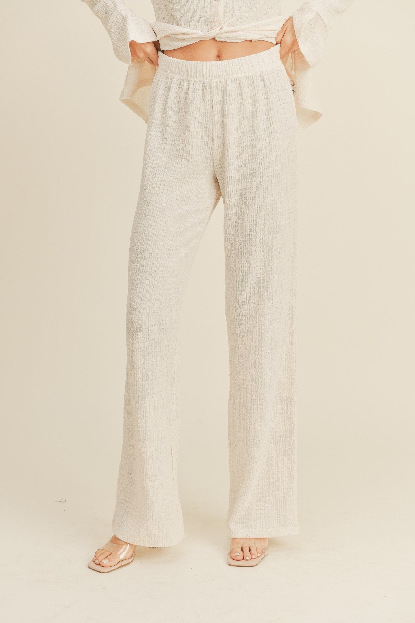 Textured Fabric Pants (Cream) - Small - Pants