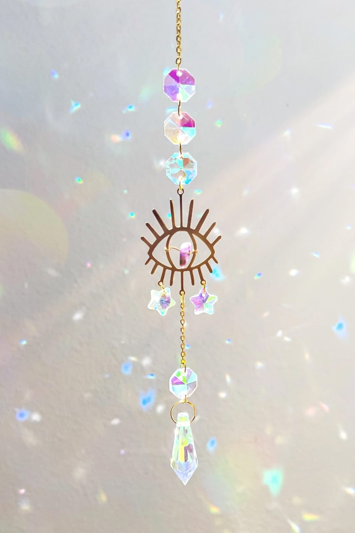 Third Eye Amethyst Crystal Suncatcher with Rainbow Prism - Suncatcher