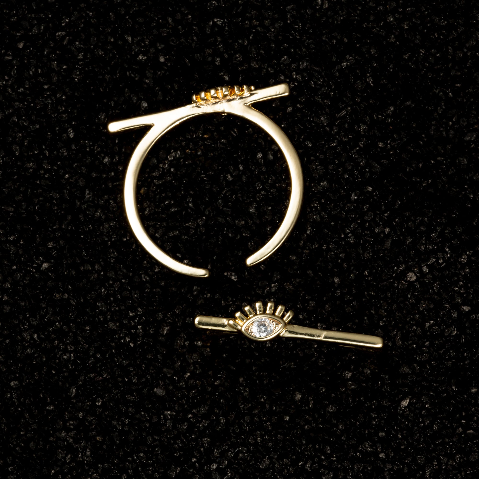 Tiny Evil Eye Bar Ring with Gemstone - Rings