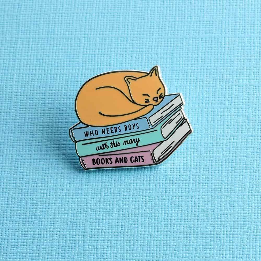 Who Needs Boys With This Many Books And Cats Enamel Pin - Pin