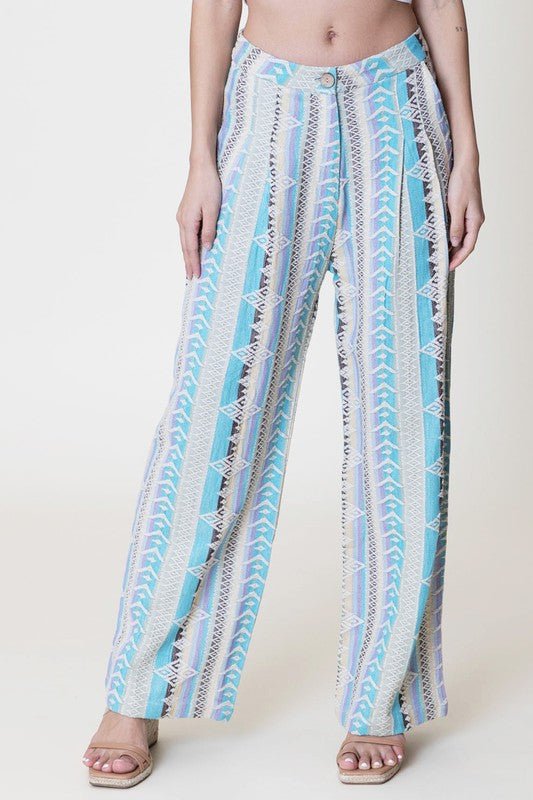 Wood Button Embroidered Long Pants - Small - Pants