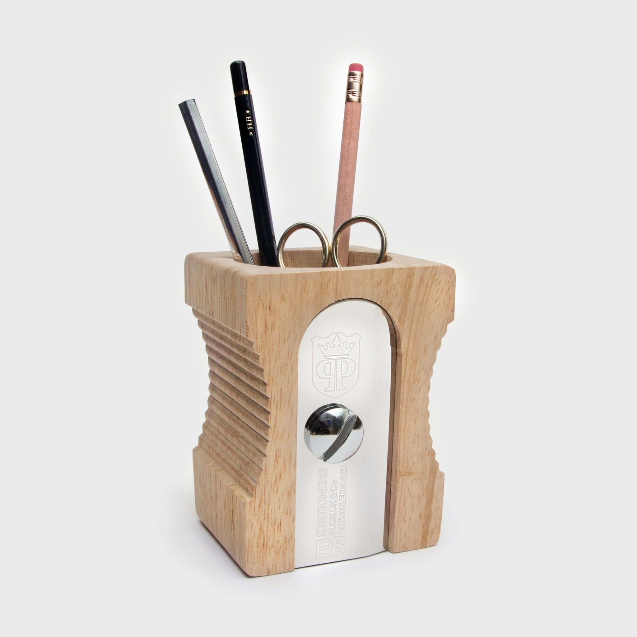 Wooden Sharpener Desk Tidy - Pen & Pencil Holder