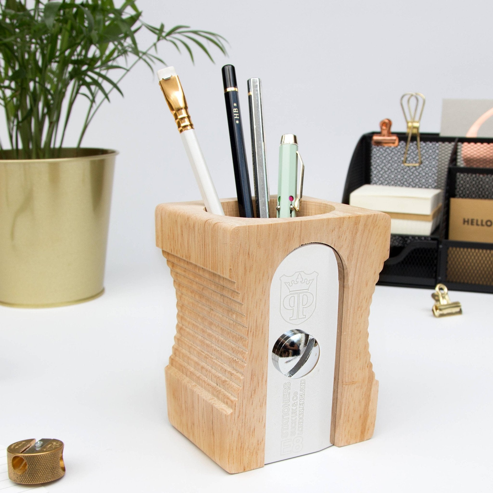 Wooden Sharpener Desk Tidy - Pen & Pencil Holder